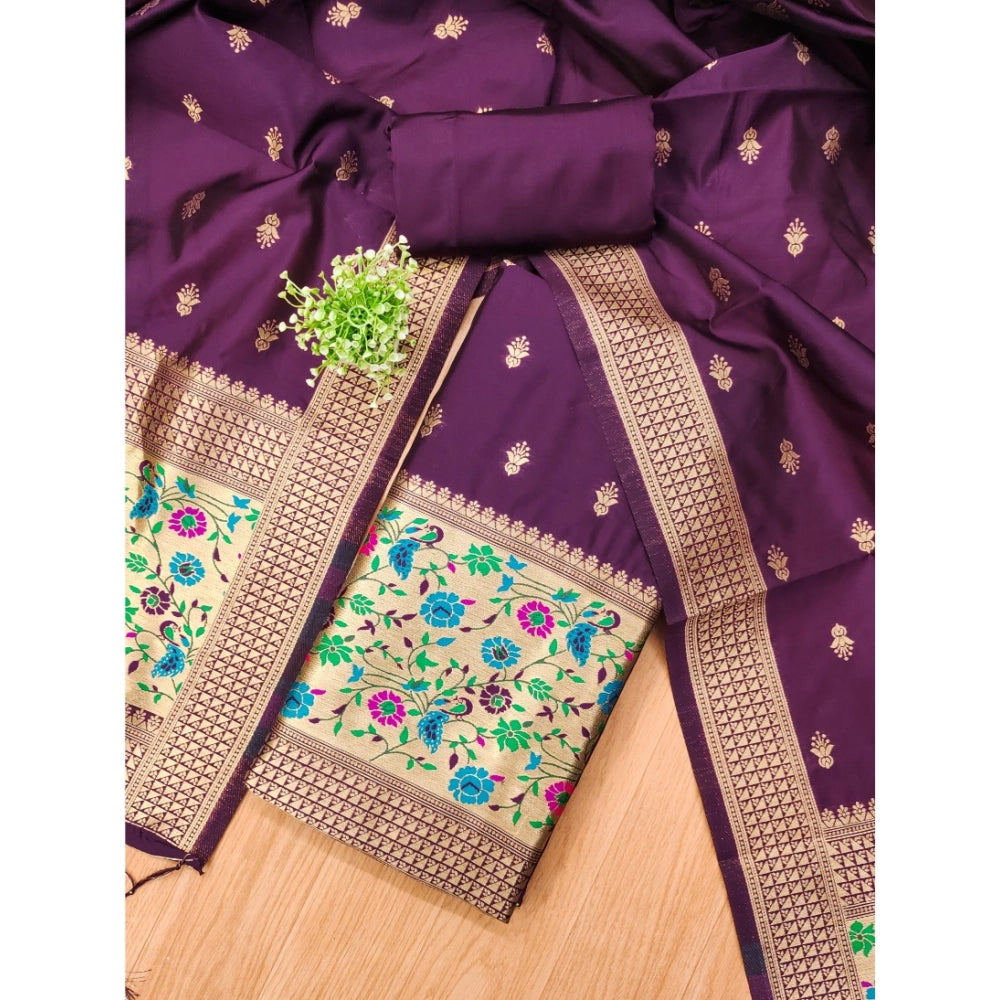 Vaystra Banarasi Silk Printed Unstitched Salwar Suit Material With Dupatta – Wine
