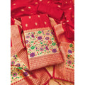 Vaystra Banarasi Silk Printed Unstitched Salwar Suit Material With Dupatta – Red