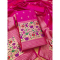 Vaystra Banarasi Silk Printed Unstitched Salwar Suit Material With Dupatta – Pink
