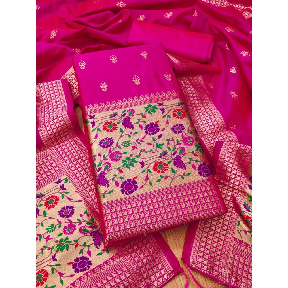 Vaystra Banarasi Silk Printed Unstitched Salwar Suit Material With Dupatta – Pink
