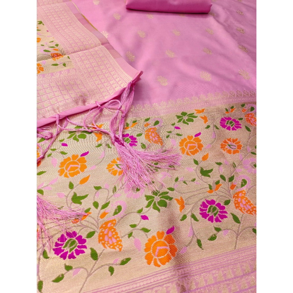 Vaystra Banarasi Silk Printed Unstitched Salwar Suit Material With Dupatta – Light Pink