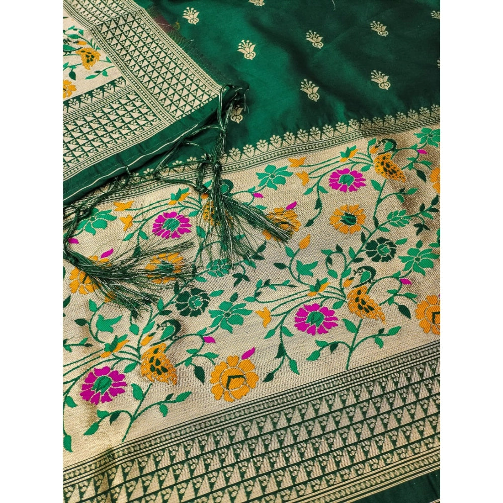 Vaystra Banarasi Silk Printed Unstitched Salwar Suit Material With Dupatta – Bottle Green