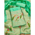 Vaystra Banarasi Silk Printed Unstitched Salwar Suit Material With Dupatta – Sea Green