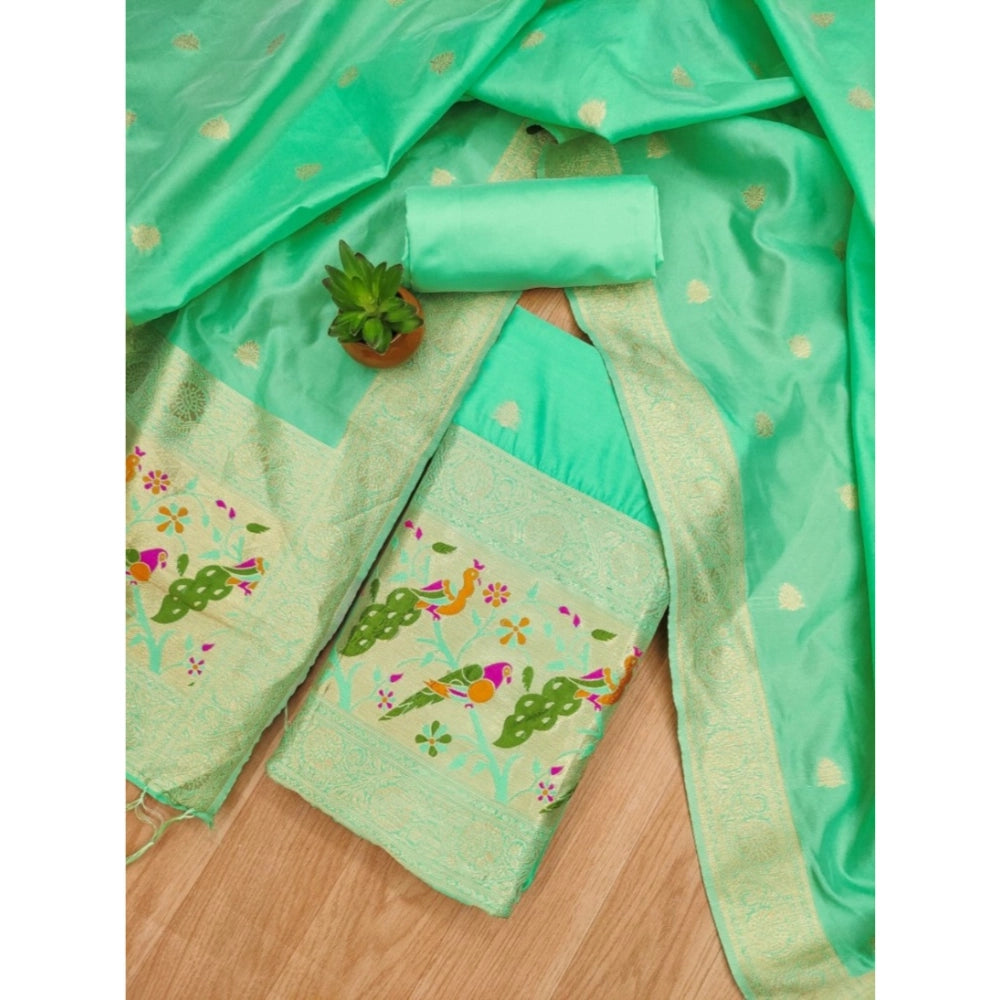 Vaystra Banarasi Silk Printed Unstitched Salwar Suit Material With Dupatta – Sea Green