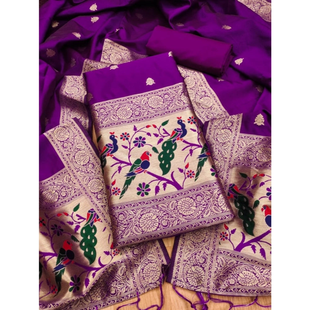 Vaystra Banarasi Silk Printed Unstitched Salwar Suit Material With Dupatta – Purple