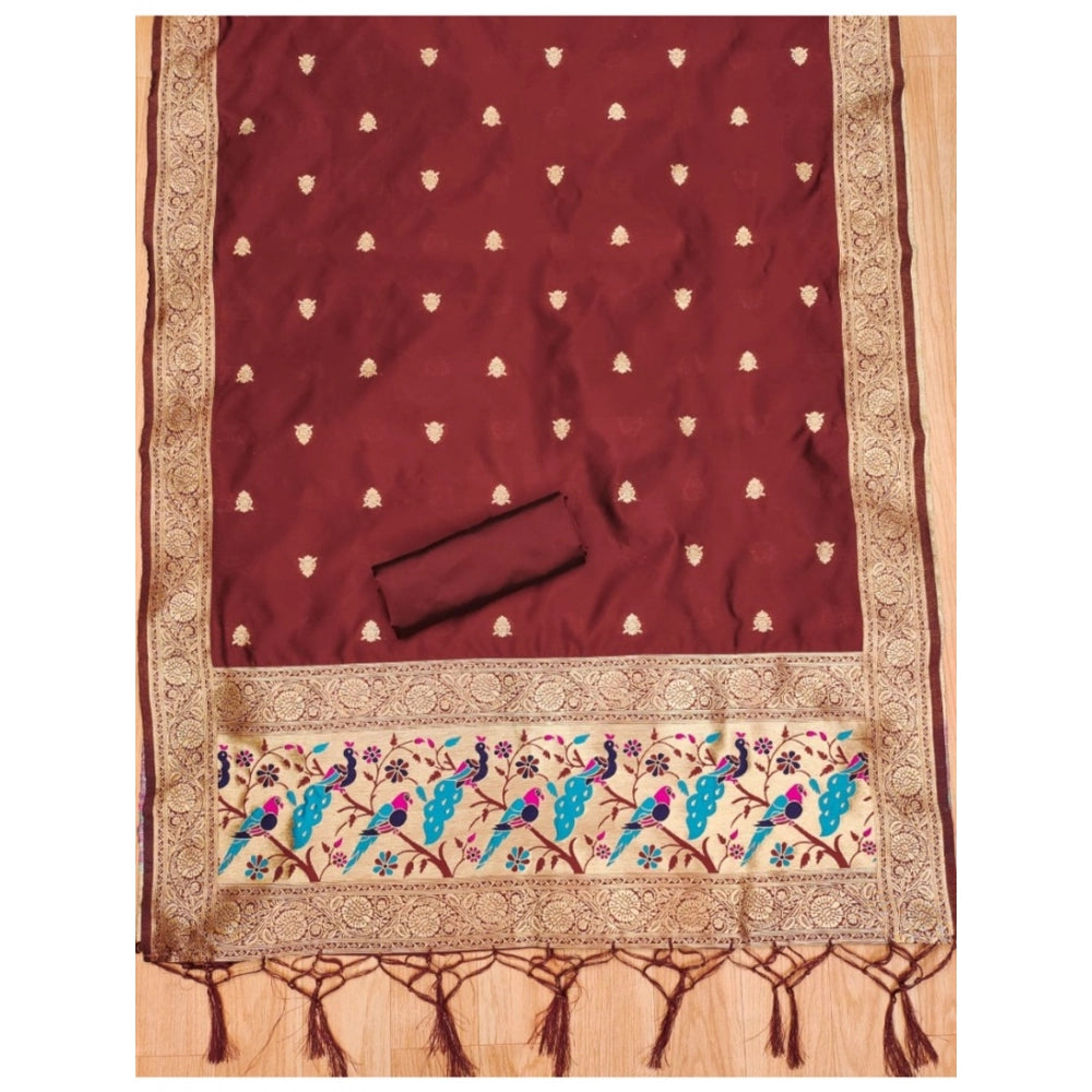 Vaystra Banarasi Silk Printed Unstitched Salwar Suit Material With Dupatta – Maroon