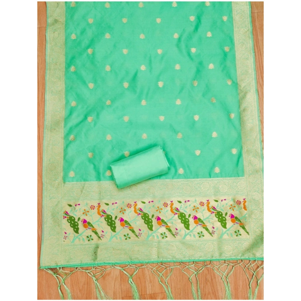 Vaystra Banarasi Silk Printed Unstitched Salwar Suit Material With Dupatta – Sea Green