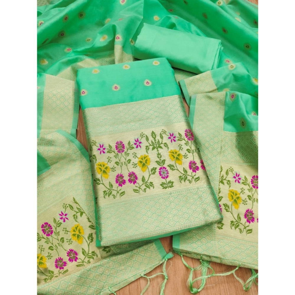 Vaystra Banarasi Silk Printed Unstitched Salwar Suit Material With Dupatta – Sea Green