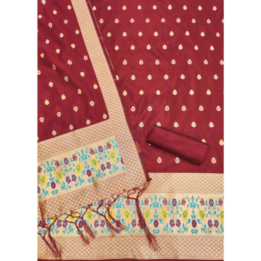 Vaystra Banarasi Silk Printed Unstitched Salwar Suit Material With Dupatta – Maroon
