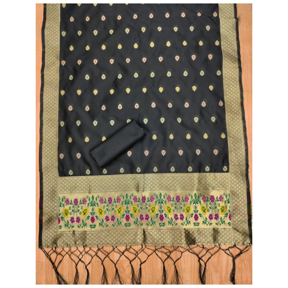Vaystra Banarasi Silk Printed Unstitched Salwar Suit Material With Dupatta – Black