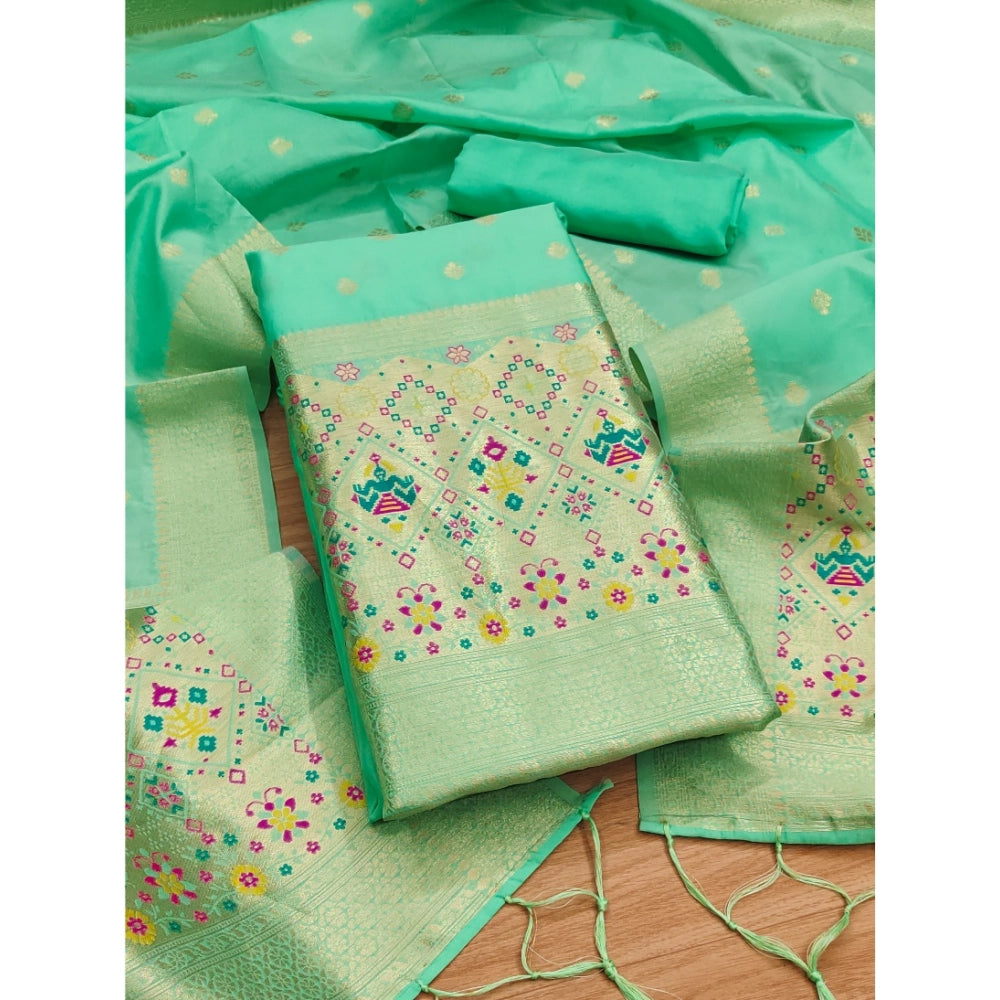 Vaystra Banarasi Silk Printed Unstitched Salwar Suit Material With Dupatta – Sea Green