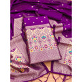 Vaystra Banarasi Silk Printed Unstitched Salwar Suit Material With Dupatta – Purple
