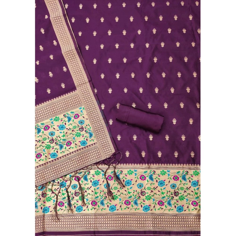 Vaystra Banarasi Silk Printed Unstitched Salwar Suit Material With Dupatta – Wine