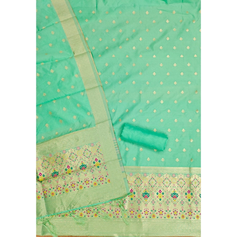 Vaystra Banarasi Silk Printed Unstitched Salwar Suit Material With Dupatta – Sea Green