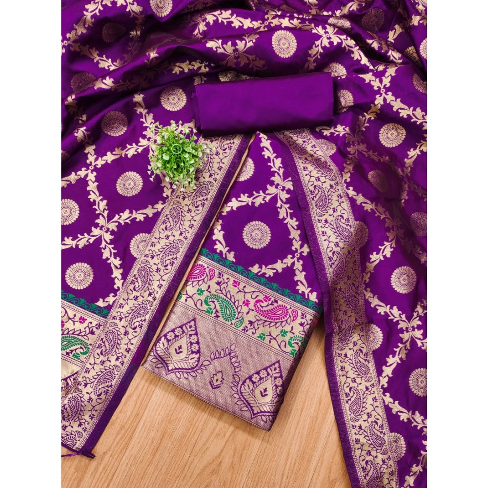 Vaystra Banarasi Silk Printed Unstitched Salwar Suit Material With Dupatta – Purple