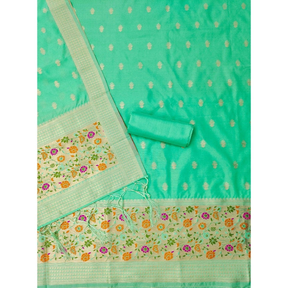 Vaystra Banarasi Silk Printed Unstitched Salwar Suit Material With Dupatta – Sea Green