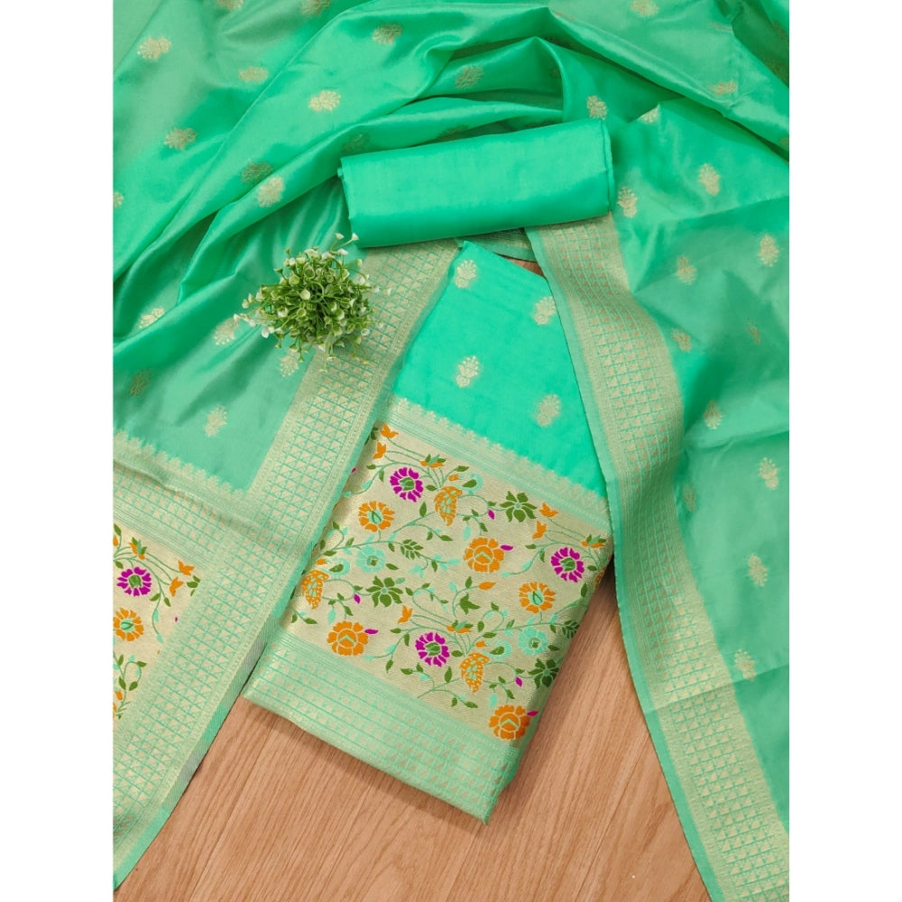 Vaystra Banarasi Silk Printed Unstitched Salwar Suit Material With Dupatta – Sea Green
