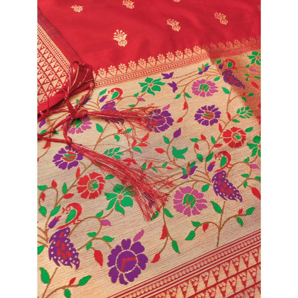 Vaystra Banarasi Silk Printed Unstitched Salwar Suit Material With Dupatta – Red