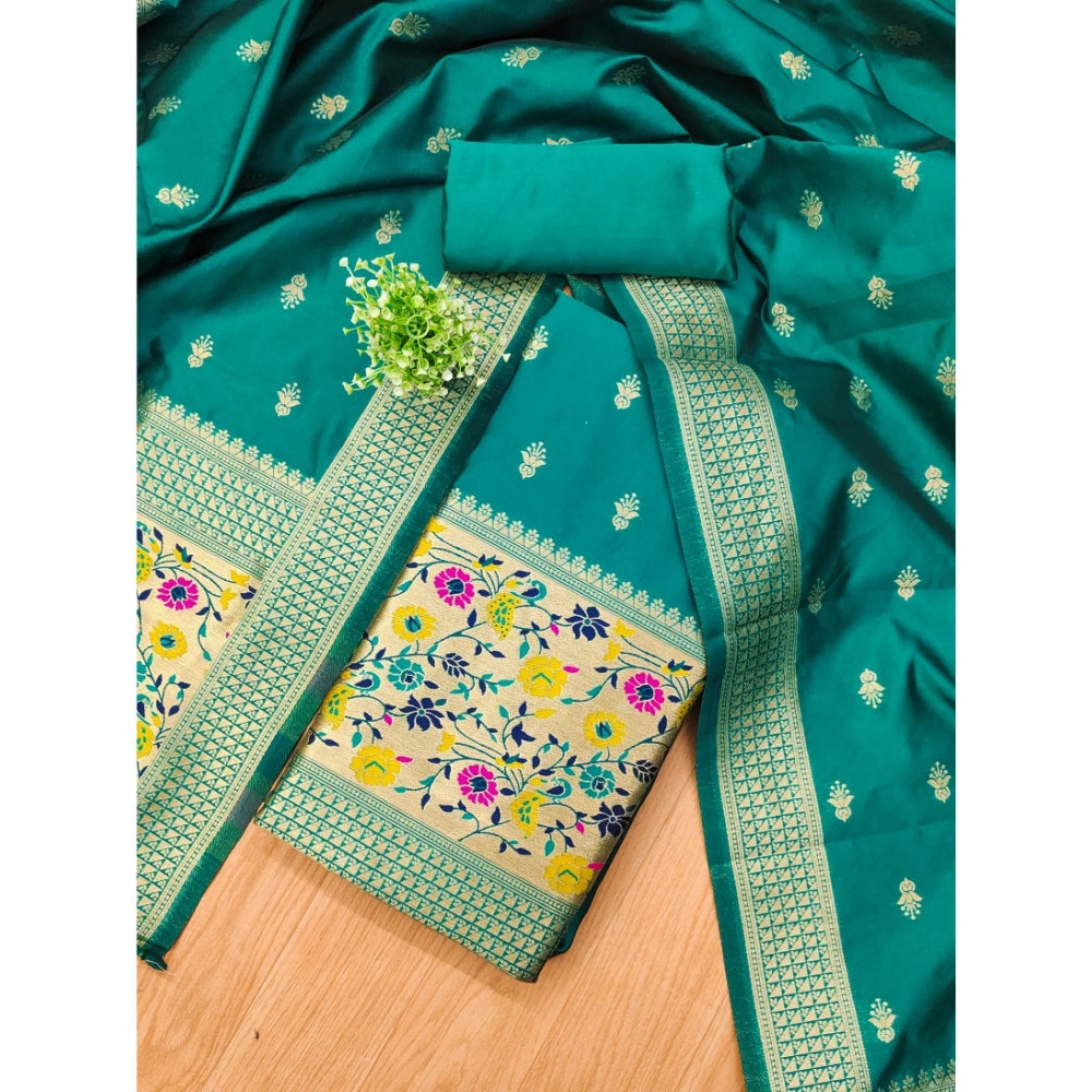 Vaystra Banarasi Silk Printed Unstitched Salwar Suit Material With Dupatta – Rama