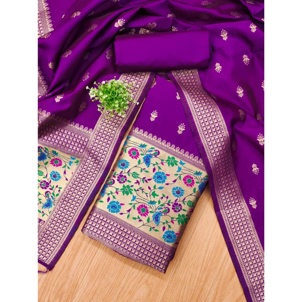 Vaystra Banarasi Silk Printed Unstitched Salwar Suit Material With Dupatta – Purple