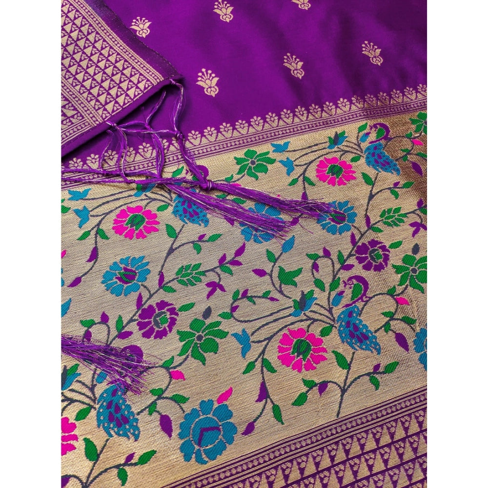 Vaystra Banarasi Silk Printed Unstitched Salwar Suit Material With Dupatta – Purple