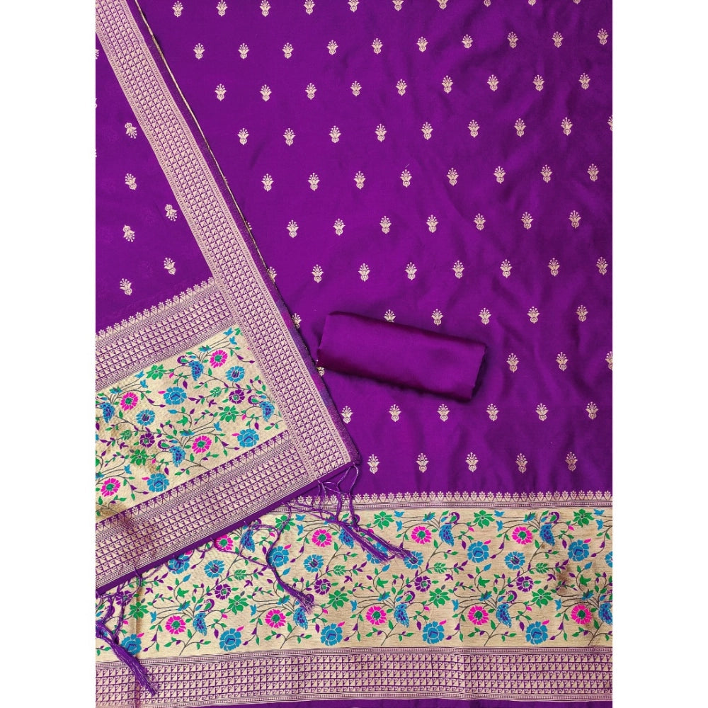 Vaystra Banarasi Silk Printed Unstitched Salwar Suit Material With Dupatta – Purple