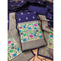 Vaystra Banarasi Silk Printed Unstitched Salwar Suit Material With Dupatta – Navy Blue