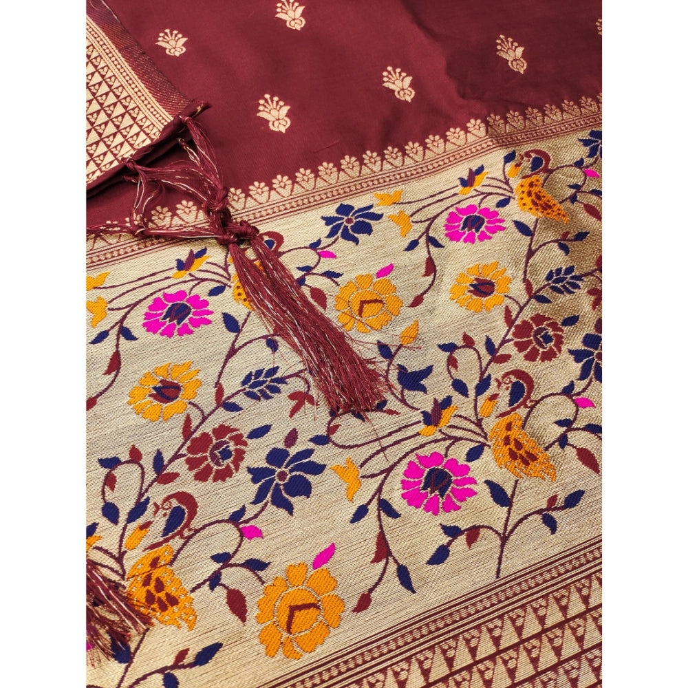 Vaystra Banarasi Silk Printed Unstitched Salwar Suit Material With Dupatta – Maroon