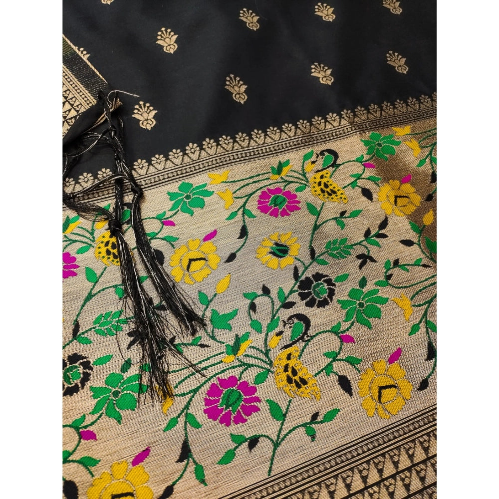 Vaystra Banarasi Silk Printed Unstitched Salwar Suit Material With Dupatta – Black
