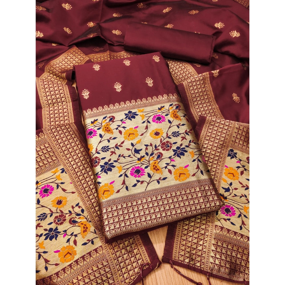 Vaystra Banarasi Silk Printed Unstitched Salwar Suit Material With Dupatta – Maroon