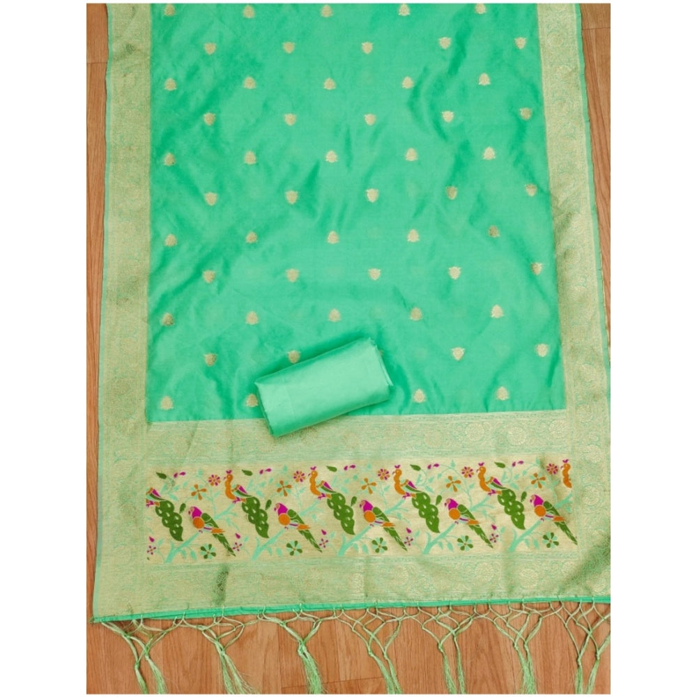 Vaystra Banarasi Silk Printed Unstitched Salwar Suit Material With Dupatta – Sea Green