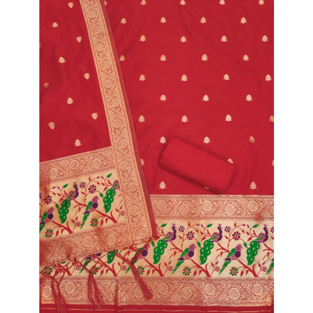Vaystra Banarasi Silk Printed Unstitched Salwar Suit Material With Dupatta – Red