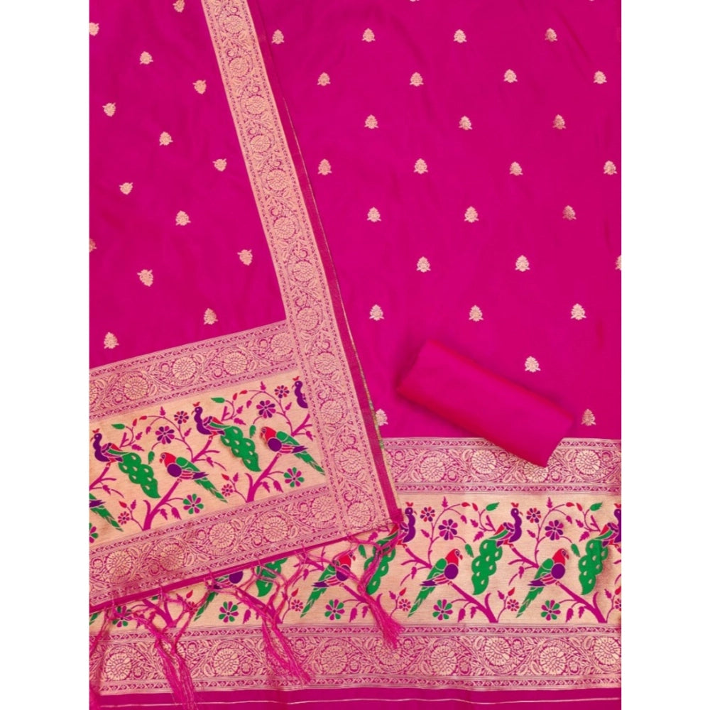 Vaystra Banarasi Silk Printed Unstitched Salwar Suit Material With Dupatta – Pink