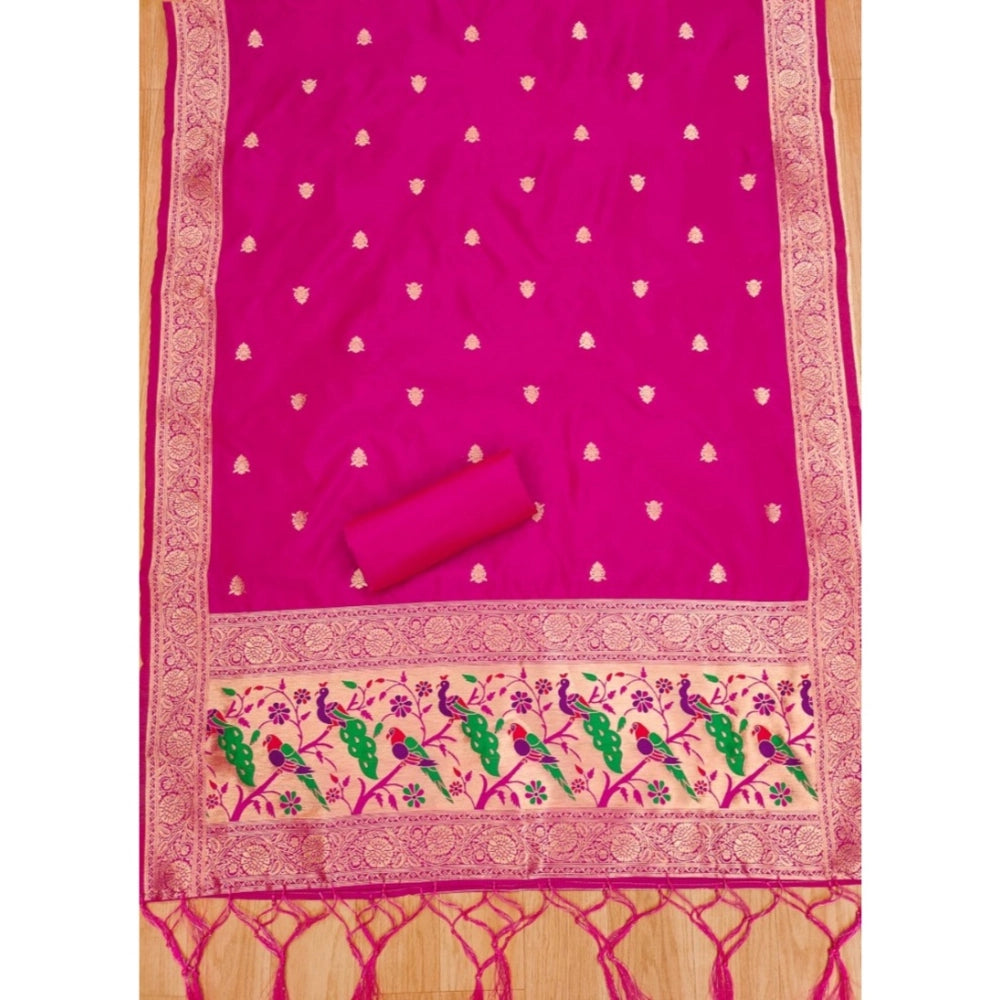 Vaystra Banarasi Silk Printed Unstitched Salwar Suit Material With Dupatta – Pink