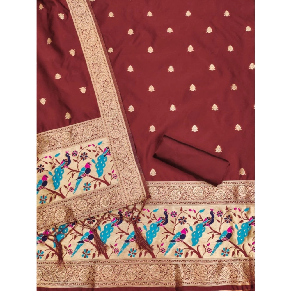Vaystra Banarasi Silk Printed Unstitched Salwar Suit Material With Dupatta – Maroon