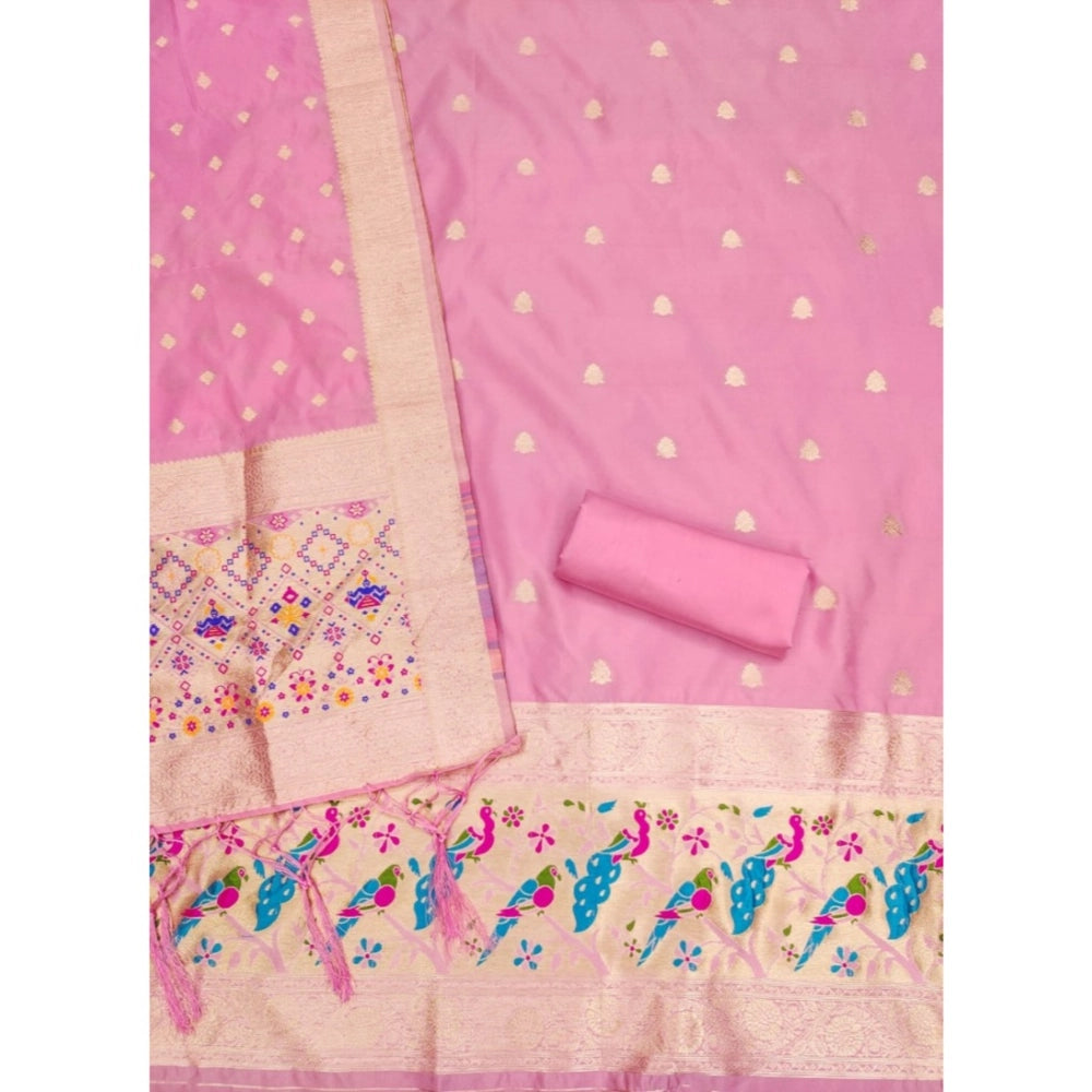 Vaystra Banarasi Silk Printed Unstitched Salwar Suit Material With Dupatta – Light Pink