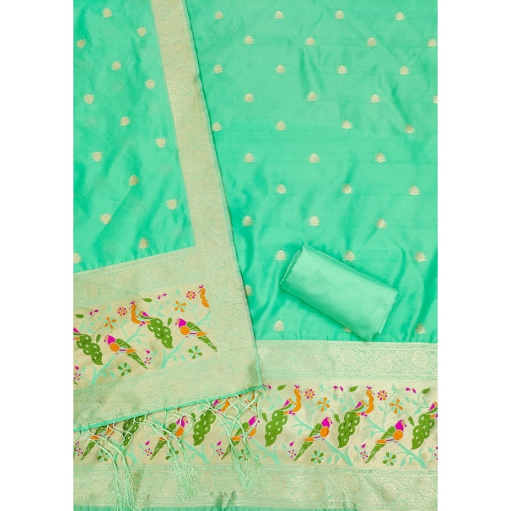 Vaystra Banarasi Silk Printed Unstitched Salwar Suit Material With Dupatta – Sea Green