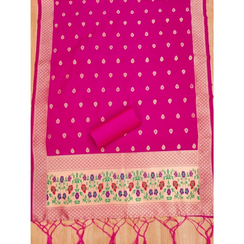 Vaystra Banarasi Silk Printed Unstitched Salwar Suit Material With Dupatta – Pink