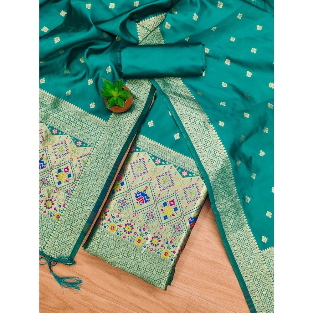Vaystra Banarasi Silk Printed Unstitched Salwar Suit Material With Dupatta – Rama