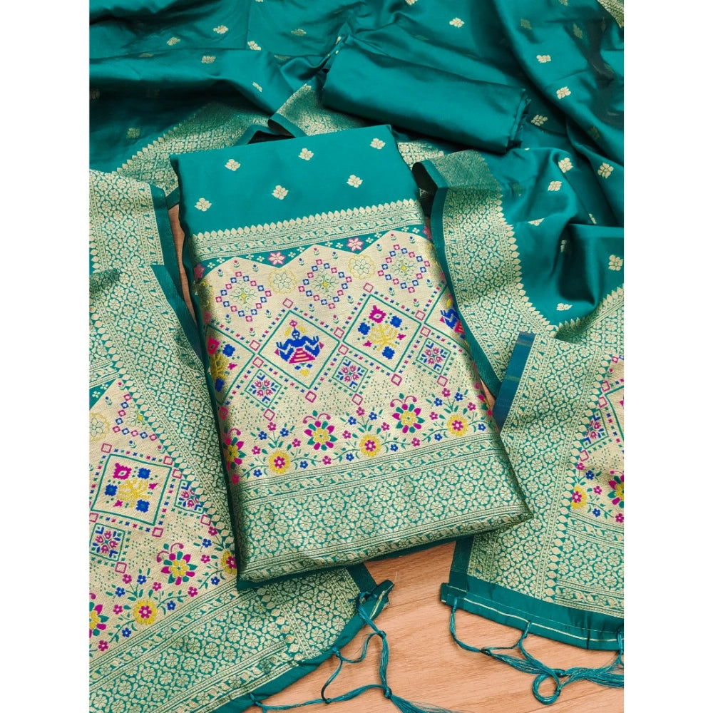Vaystra Banarasi Silk Printed Unstitched Salwar Suit Material With Dupatta – Rama