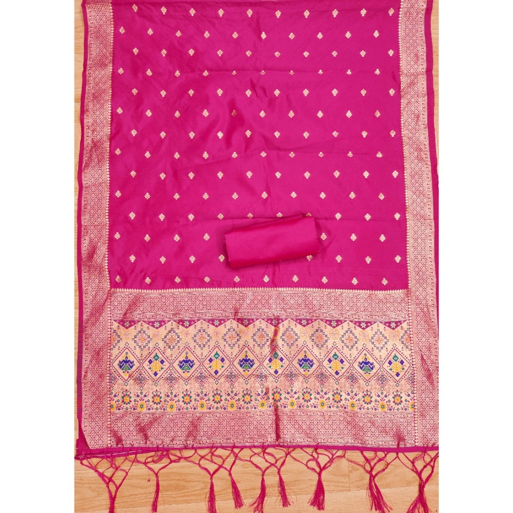 Vaystra Banarasi Silk Printed Unstitched Salwar Suit Material With Dupatta – Pink