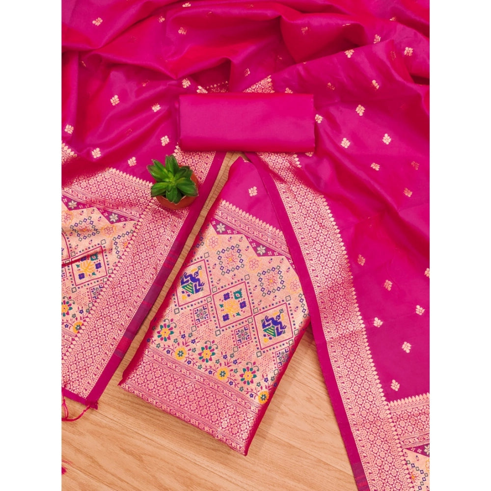 Vaystra Banarasi Silk Printed Unstitched Salwar Suit Material With Dupatta – Pink