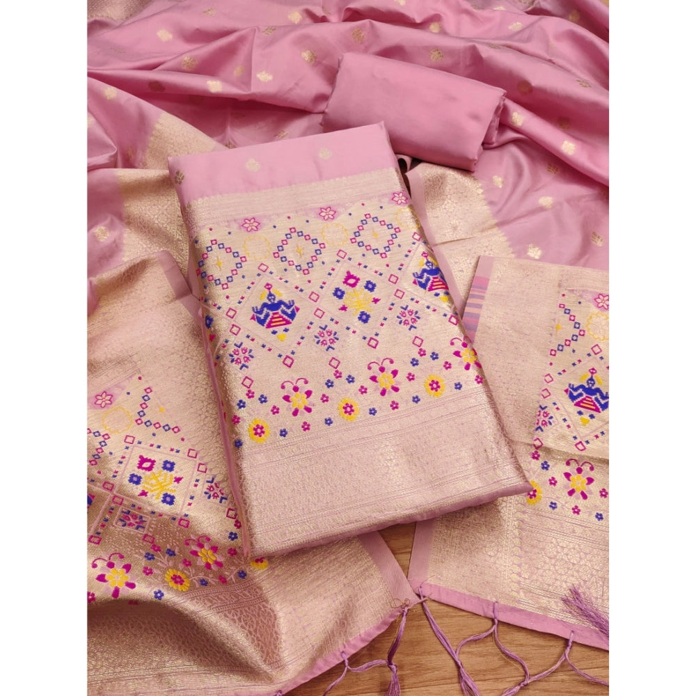 Vaystra Banarasi Silk Printed Unstitched Salwar Suit Material With Dupatta – Light Pink