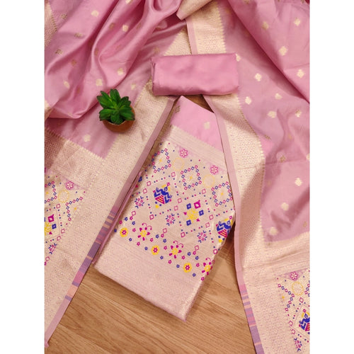 Vaystra Banarasi Silk Printed Unstitched Salwar Suit Material With Dupatta – Light Pink