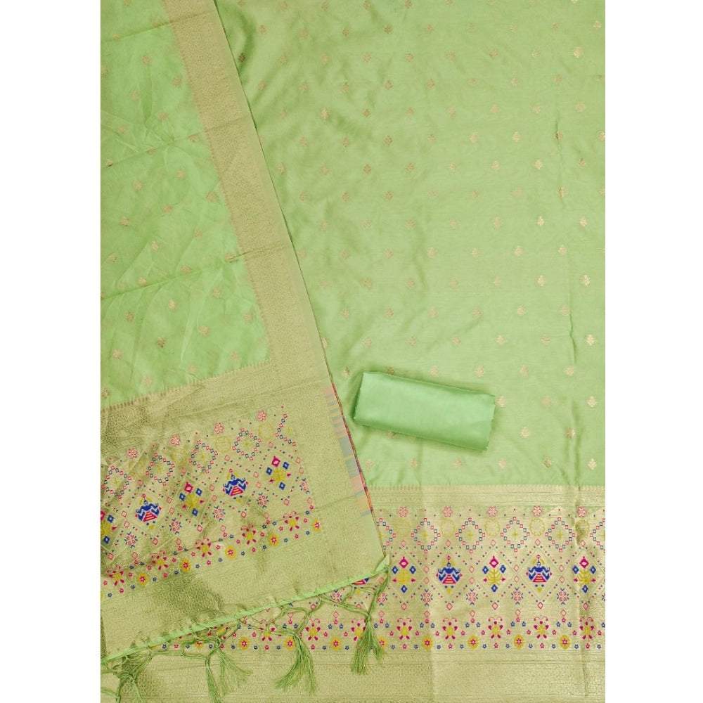 Vaystra Banarasi Silk Printed Unstitched Salwar Suit Material With Dupatta – Pista