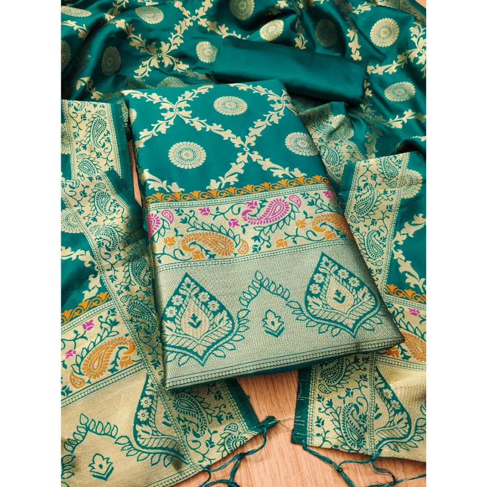 Vaystra Banarasi Silk Printed Unstitched Salwar Suit Material With Dupatta – Rama
