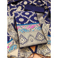 Vaystra Banarasi Silk Printed Unstitched Salwar Suit Material With Dupatta – Navy Blue