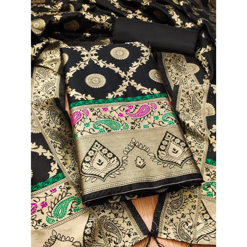 Vaystra Banarasi Silk Printed Unstitched Salwar Suit Material With Dupatta – Black