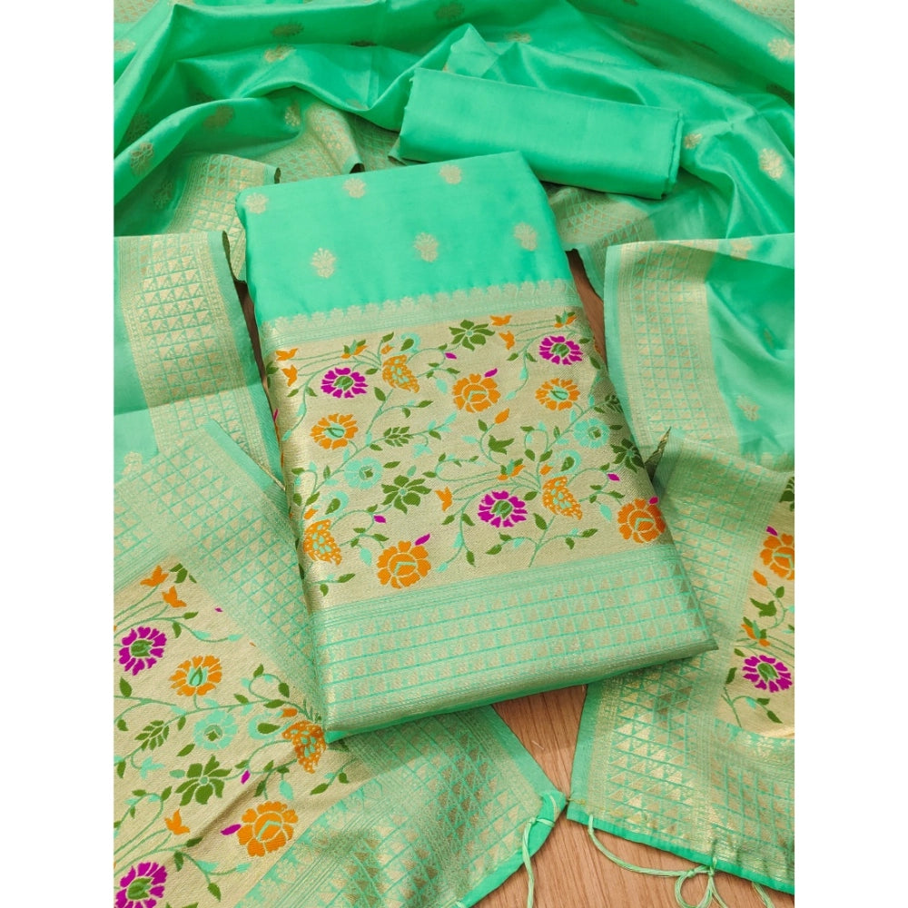 Vaystra Banarasi Silk Printed Unstitched Salwar Suit Material With Dupatta – Sea Green