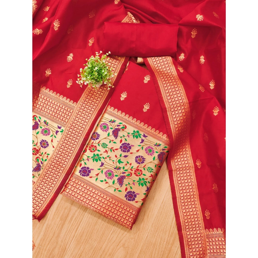 Vaystra Banarasi Silk Printed Unstitched Salwar Suit Material With Dupatta – Red